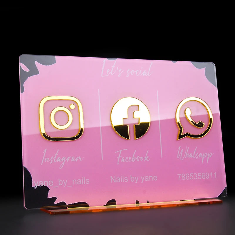 Customize Social Business Media Sign Gold Instagram Wedding Salon Beauty Plate With Base Customized Acrylic Plexiglass
