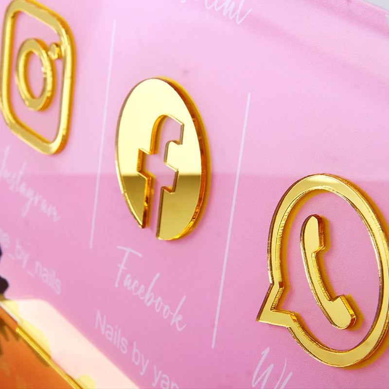Customize Social Business Media Sign Gold Instagram Wedding Salon Beauty Plate With Base Customized Acrylic Plexiglass