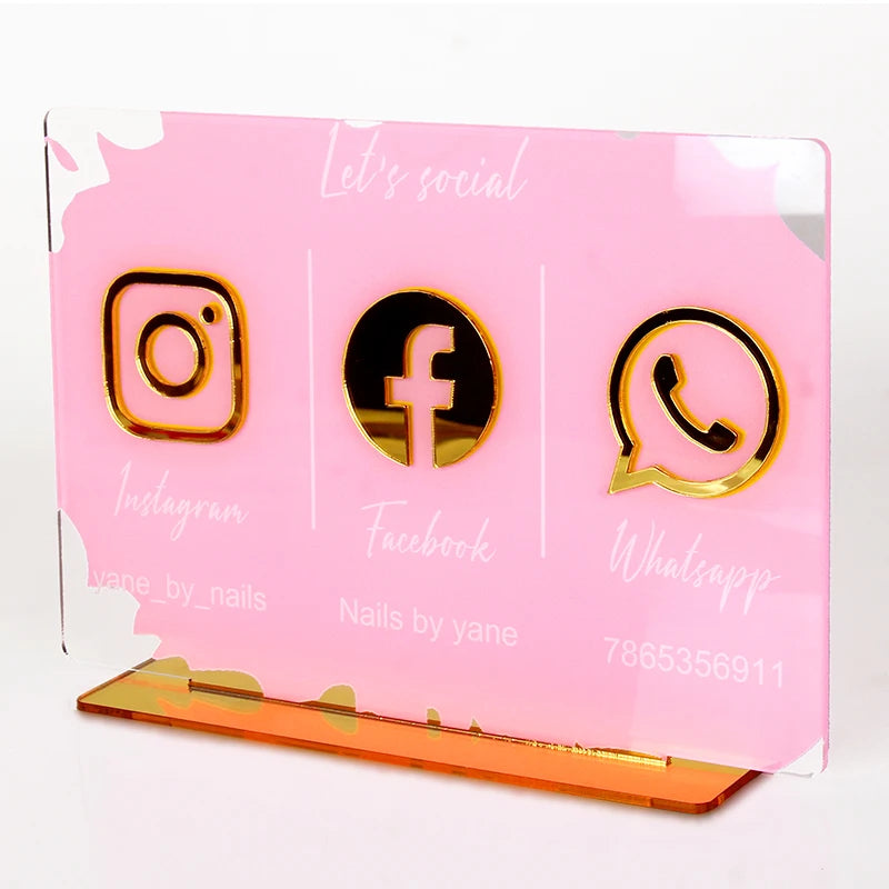 Customize Social Business Media Sign Gold Instagram Wedding Salon Beauty Plate With Base Customized Acrylic Plexiglass