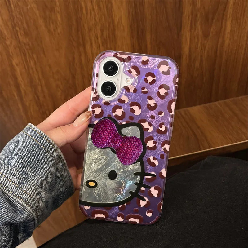 Hello Kitty Leopard Print Diamond Bow Phone Case