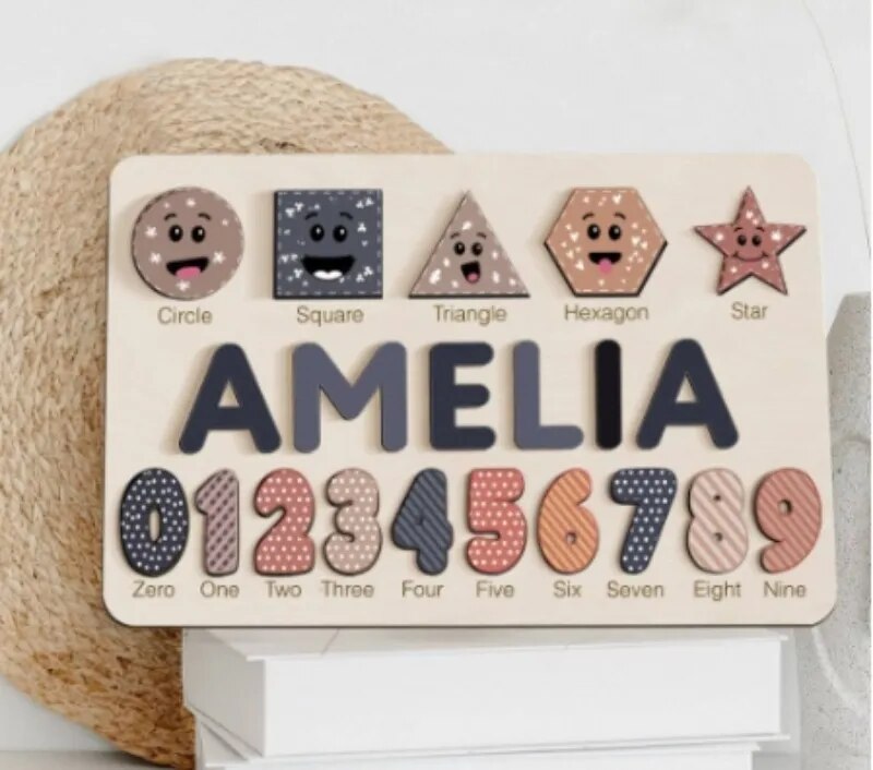Wooden Personalised Name Puzzle With Animals Toys For Baby Toddler Kids