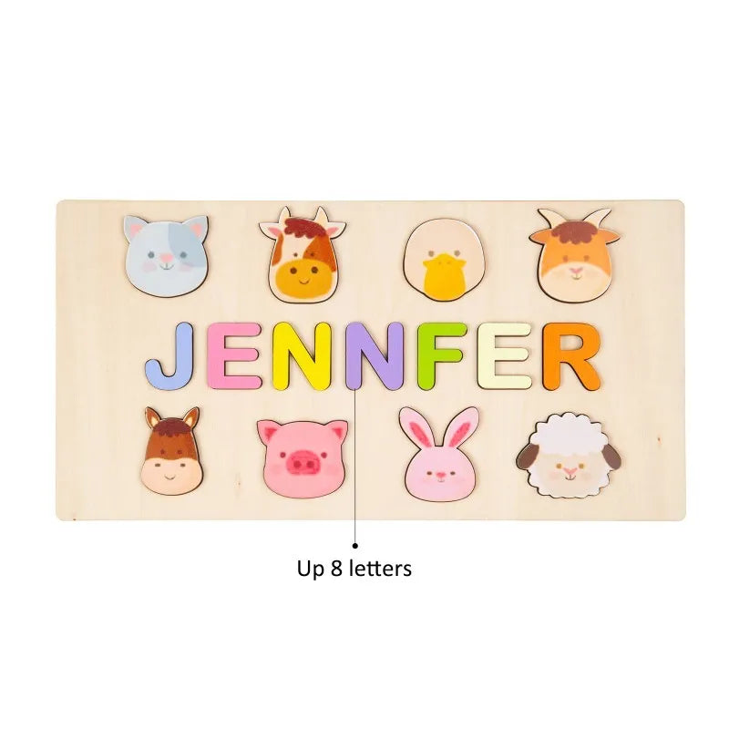 Wooden Personalised Name Puzzle With Animals Toys For Baby Toddler Kids