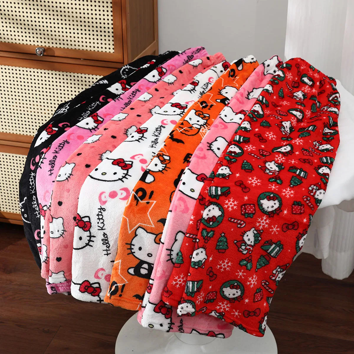 sanrio Cartoon Hello Kitty trousers Christmas Halloween Boys girls Clothes Accessories Children's Autumn winter sleeping pants