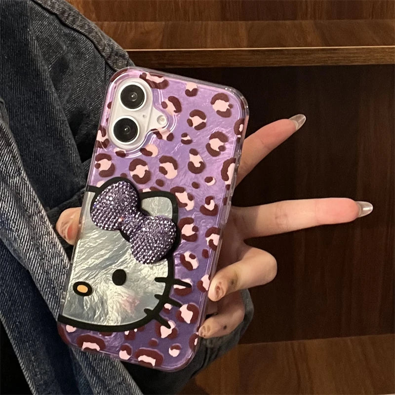 Hello Kitty Leopard Print Diamond Bow Phone Case
