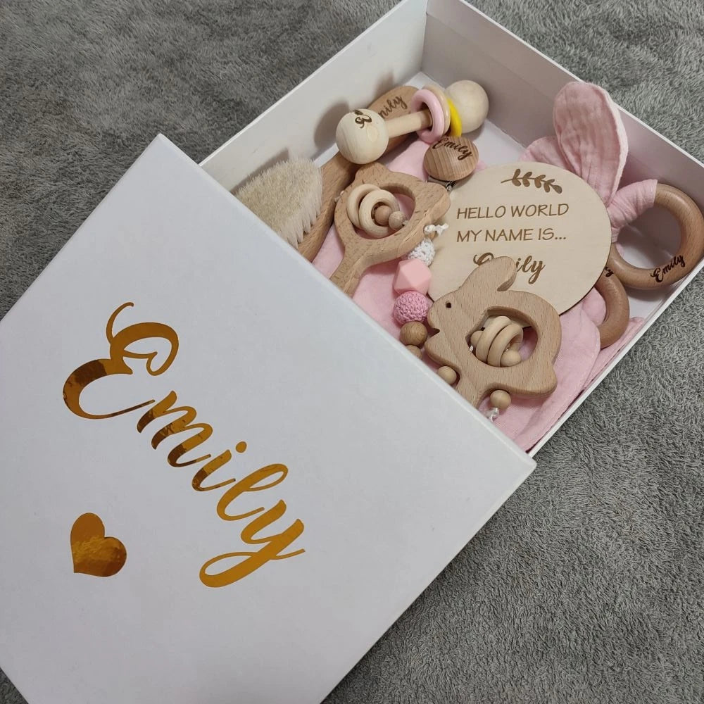 Personalised Wood Baby Girl Gift Set Box