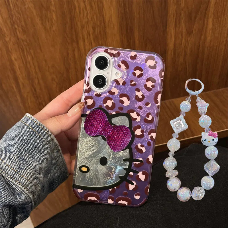 Hello Kitty Leopard Print Diamond Bow Phone Case