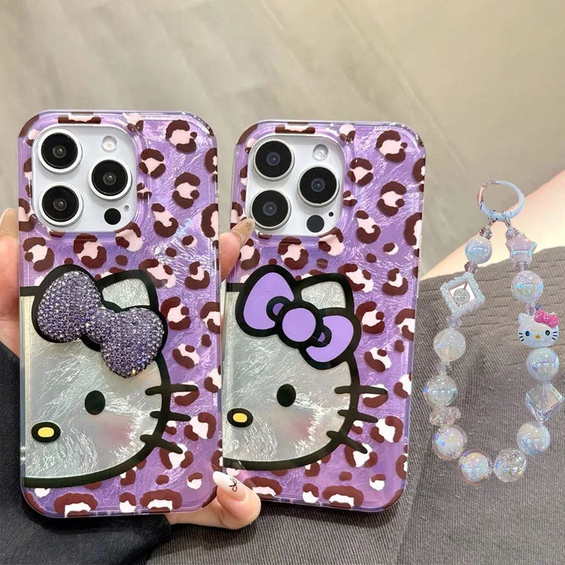Hello Kitty Leopard Print Diamond Bow Phone Case