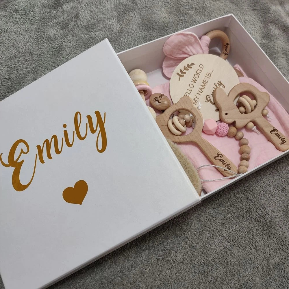 Personalised Wood Baby Girl Gift Set Box