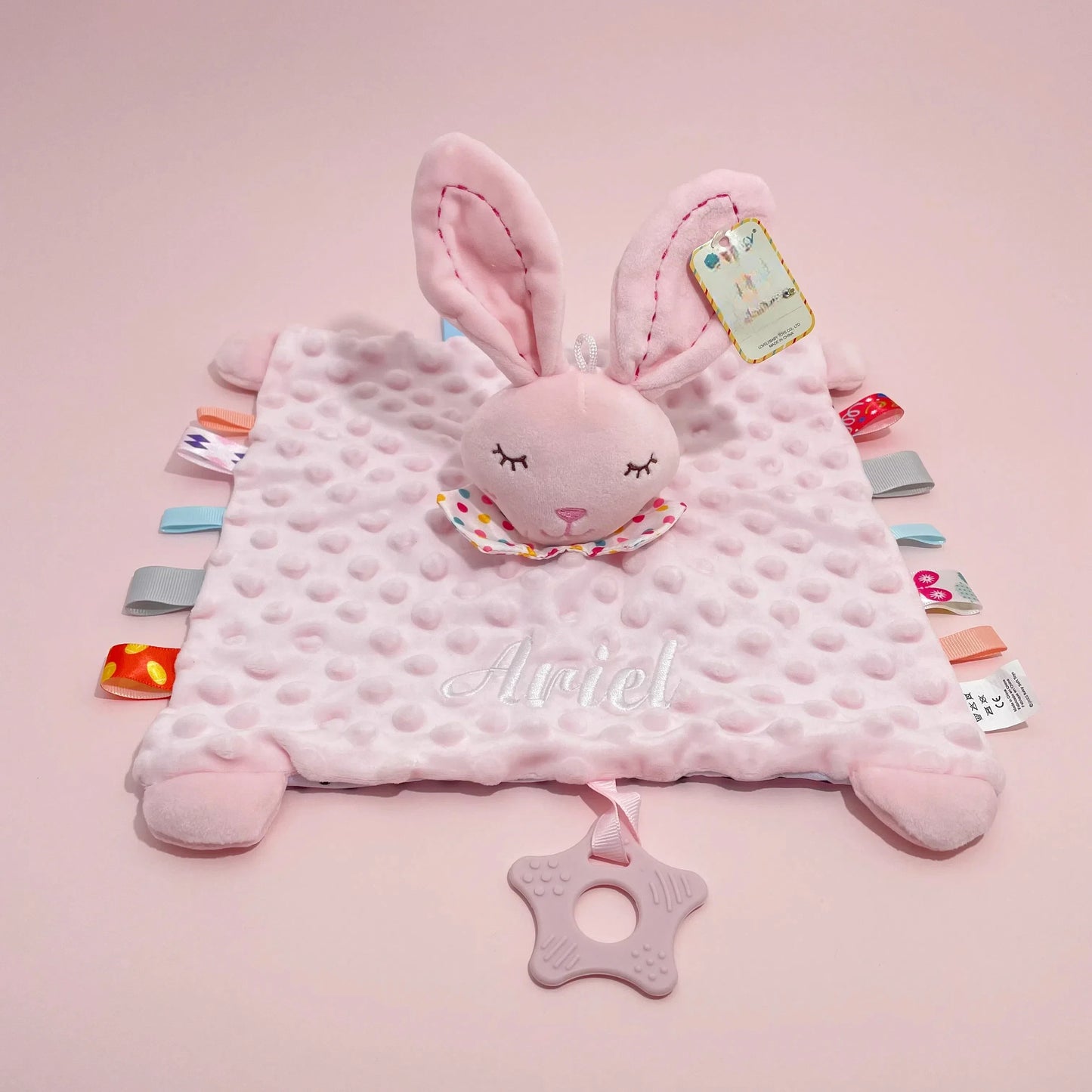 Personalized Baby First Name Comforter Blanket Baby Plush Stuffed Toy Custom Sensory Blanket Bunny Elephant Soothe Appease Towel