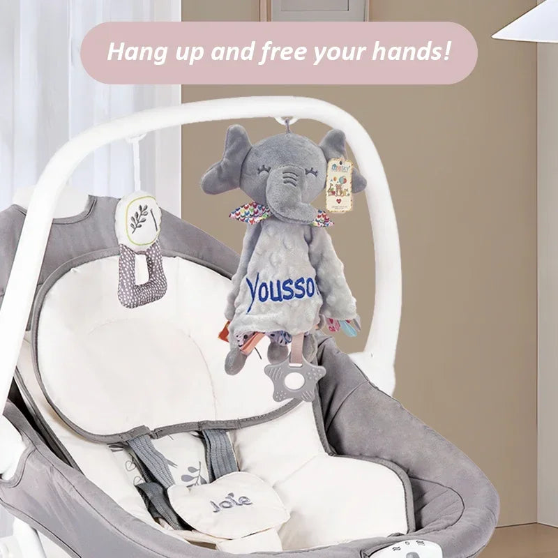 Personalized Baby First Name Comforter Blanket Baby Plush Stuffed Toy Custom Sensory Blanket Bunny Elephant Soothe Appease Towel