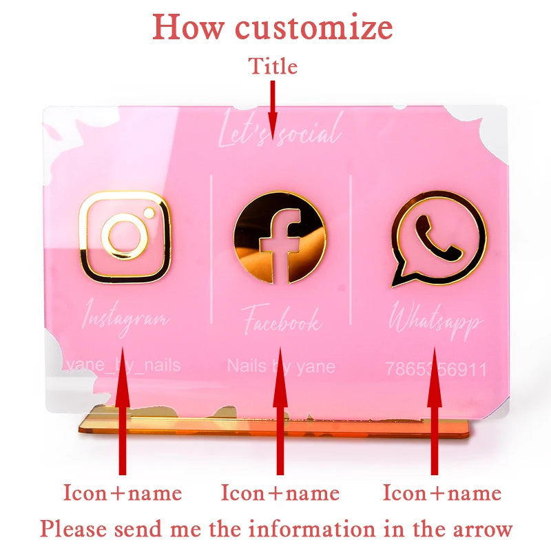 Customize Social Business Media Sign Gold Instagram Wedding Salon Beauty Plate With Base Customized Acrylic Plexiglass