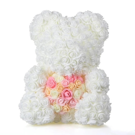 White with pink mix heart Rose Bear