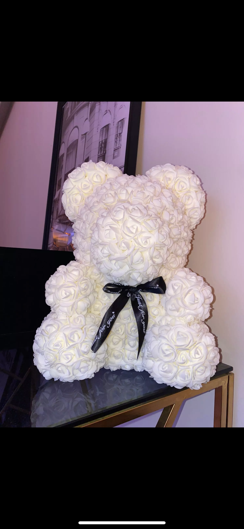 Large 40cm White Rose Bear