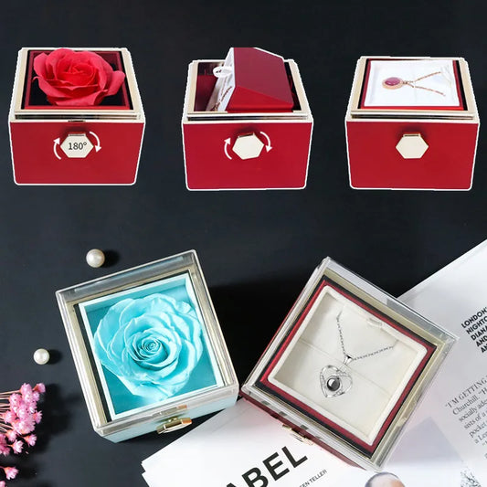 Acrylic Rotating Preserved Rose Jewellery Gift Box