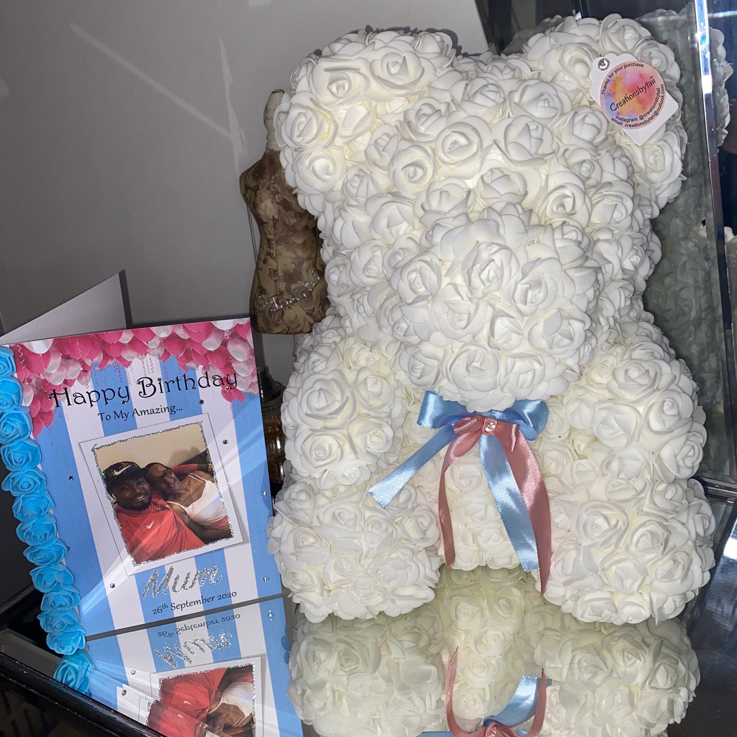 Large 40cm White Rose Bear