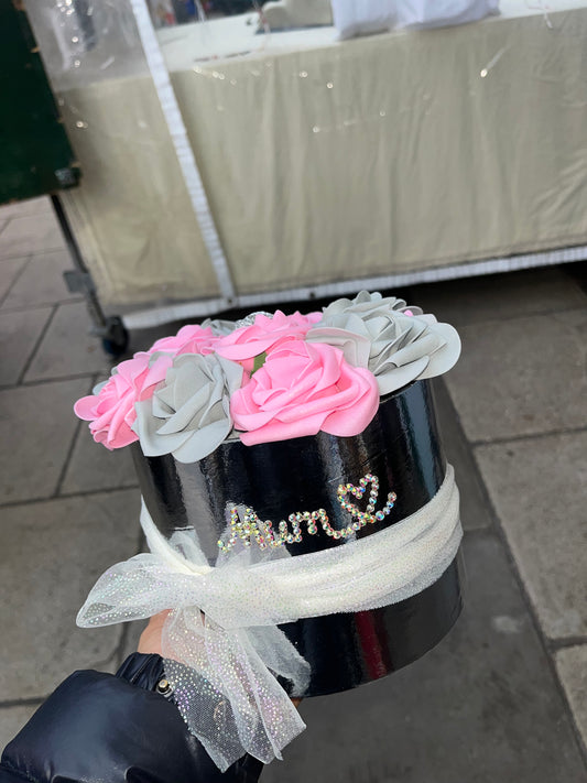 Mum Pink & Grey Flower Rose Box