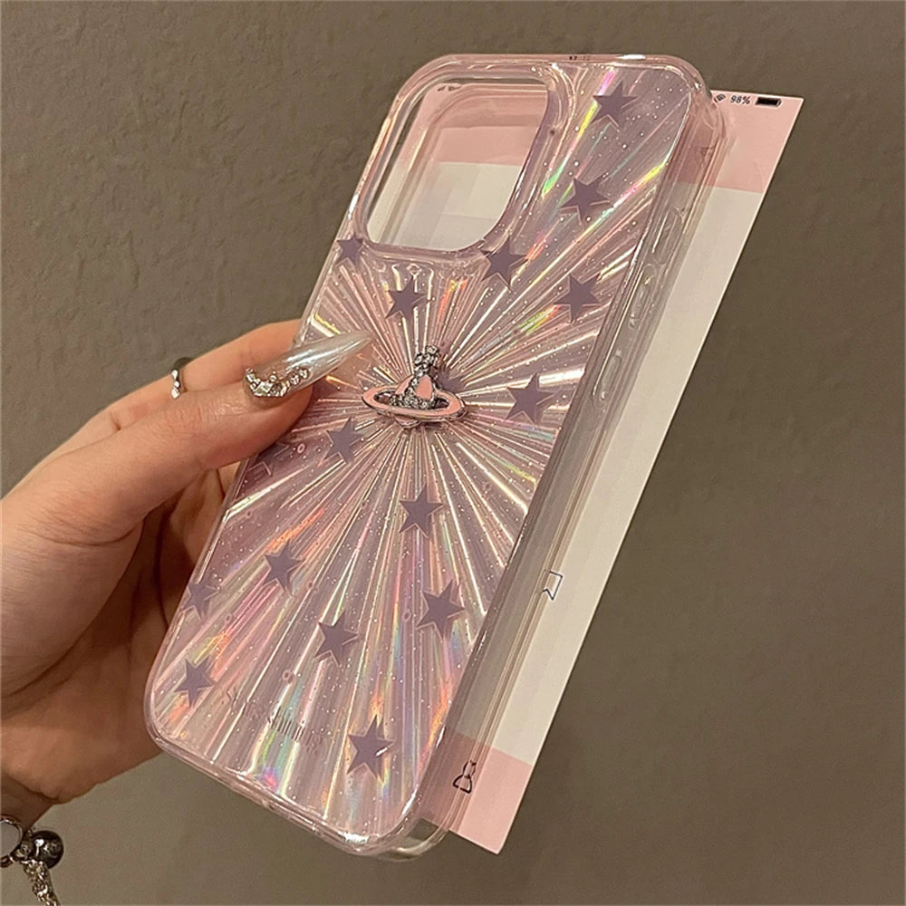 Laser Glitter Stars Pink Phone Case