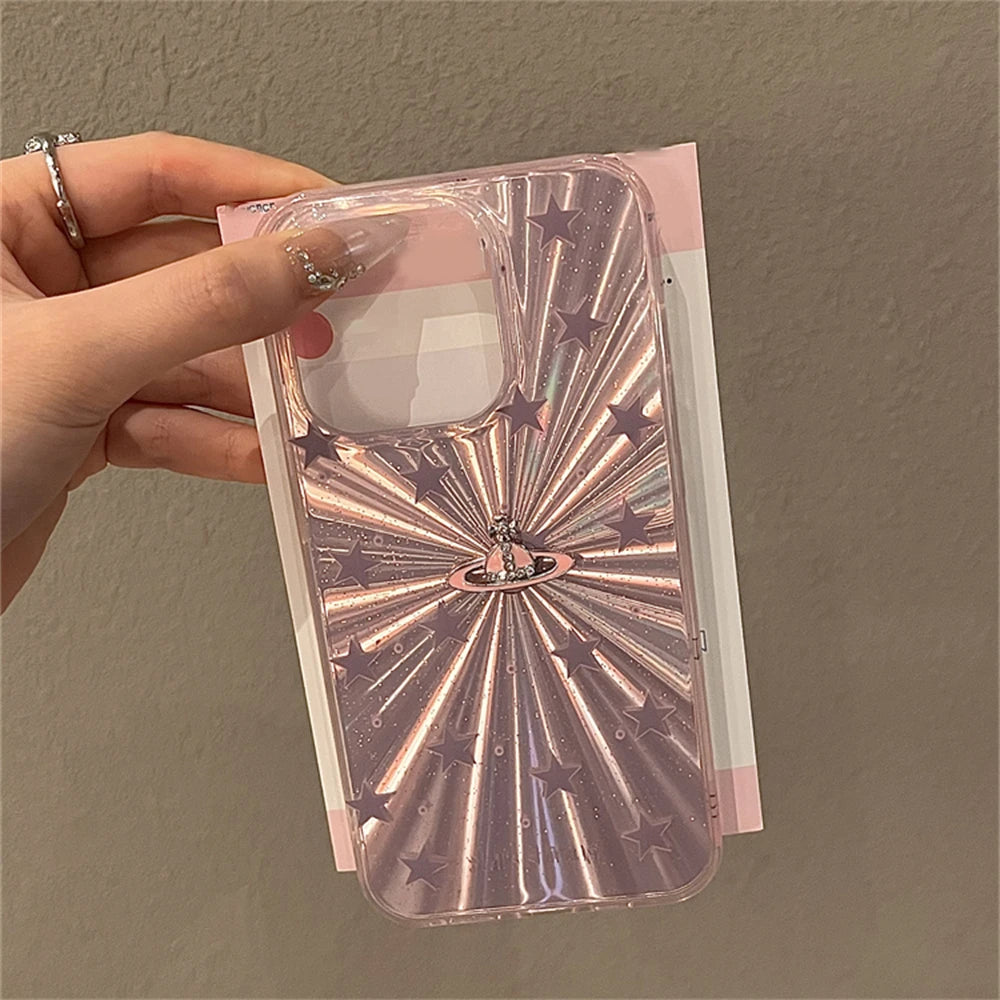 Laser Glitter Stars Pink Phone Case