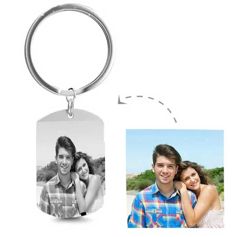 Customization Personalized Photo Keychain Stainless Steel Laser Engraving Customized Name Date Car Keyrings for Women  DIY Gift