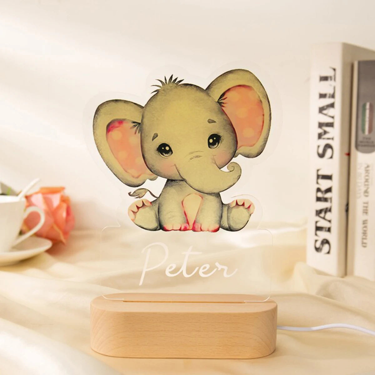 Personalized Children Animal Night Light Custom Name Acrylic Lamp Baby Kids Bedroom Decoration Neonate Birthday Christmas Gift