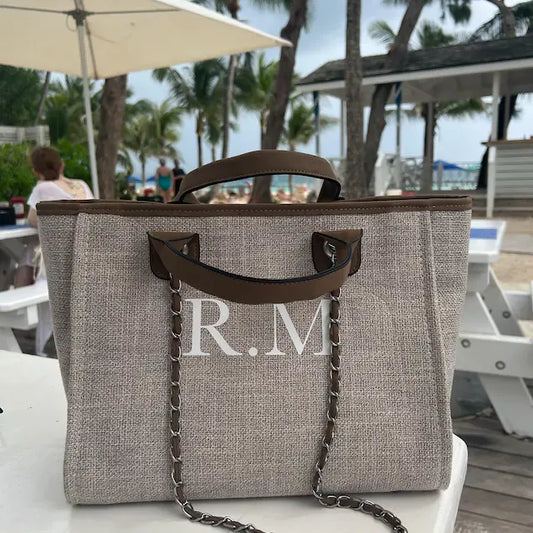 Personalised Chain Monogram Canvas Tote Bag Shoulder Bag