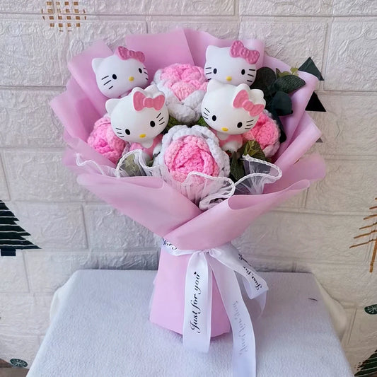 Knitted Hello Kitty Cartoon Plush Bouquet  Flowers