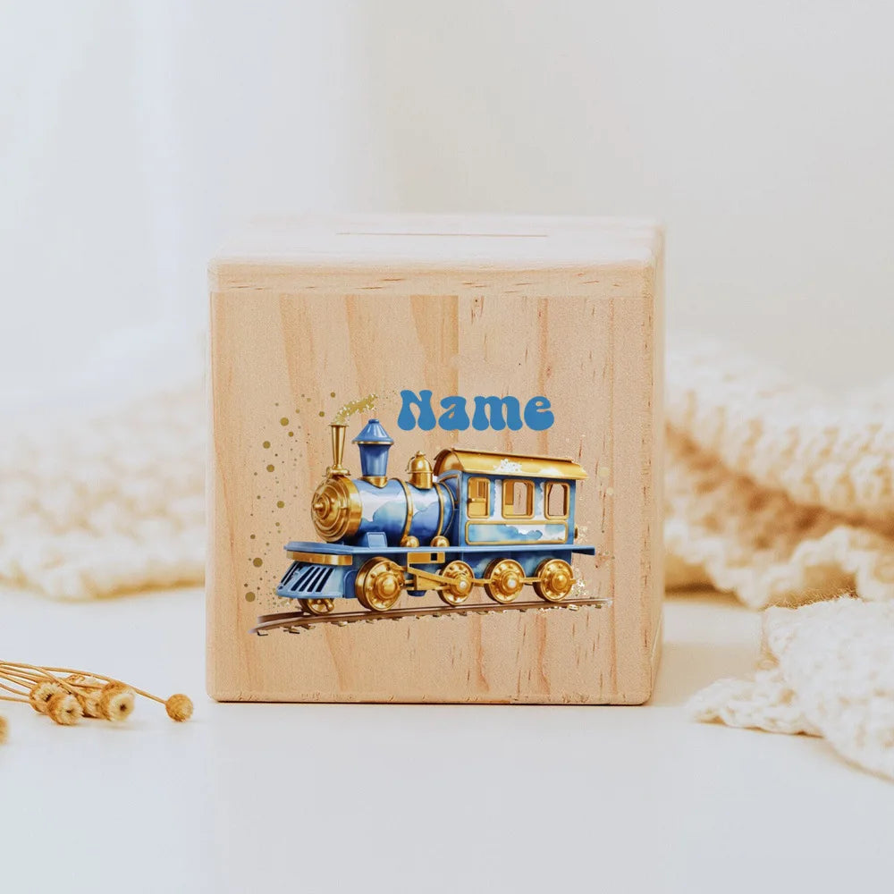 Personalised wooden Money Box Unicorn Dinosaur