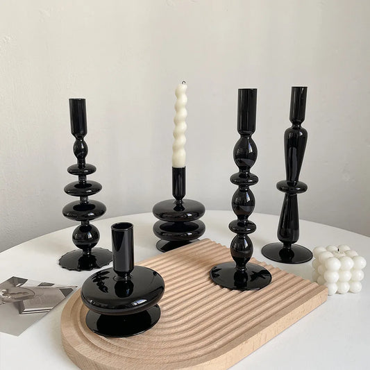 European-Style Black Glass Candlestick