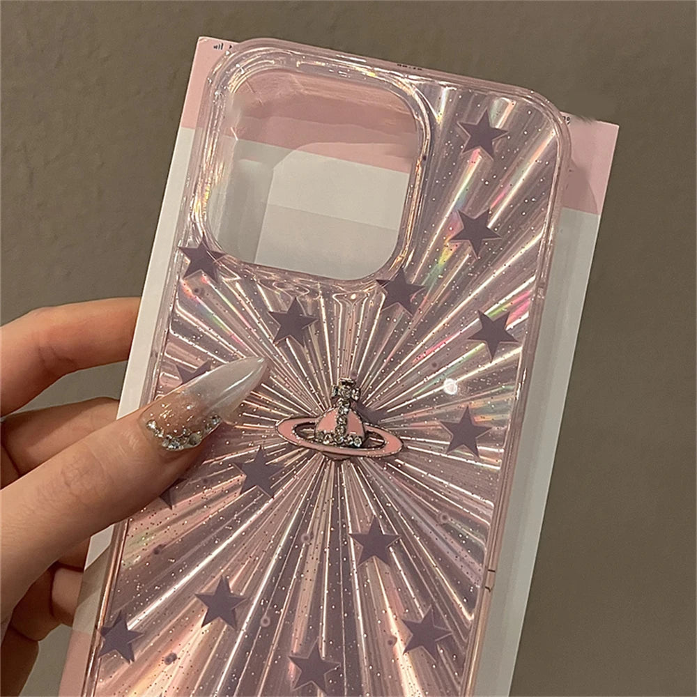 Laser Glitter Stars Pink Phone Case