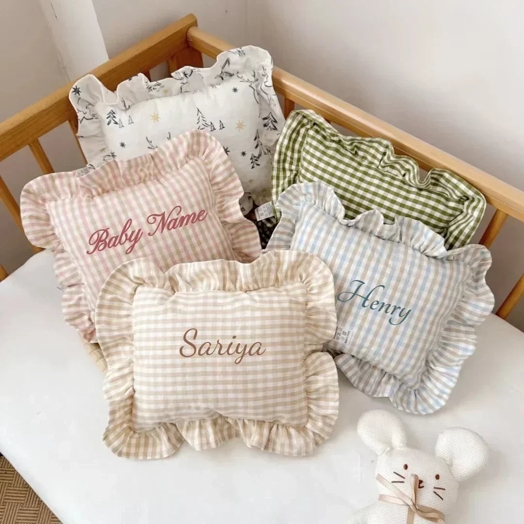 Custom Name Nordic Style Cotton Baby Small Pillow 28x34cm with Ruffles Kids Cushion Baby Newborn Bedding Pillows Cushions Room