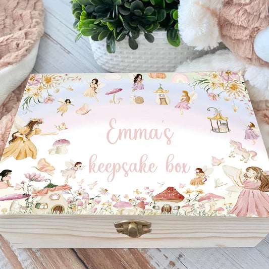 Personalised Baby fairy Keepsake Wooden Box Memory Case
