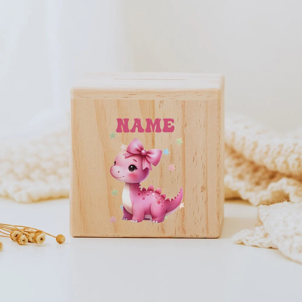 Personalised wooden Money Box Unicorn Dinosaur