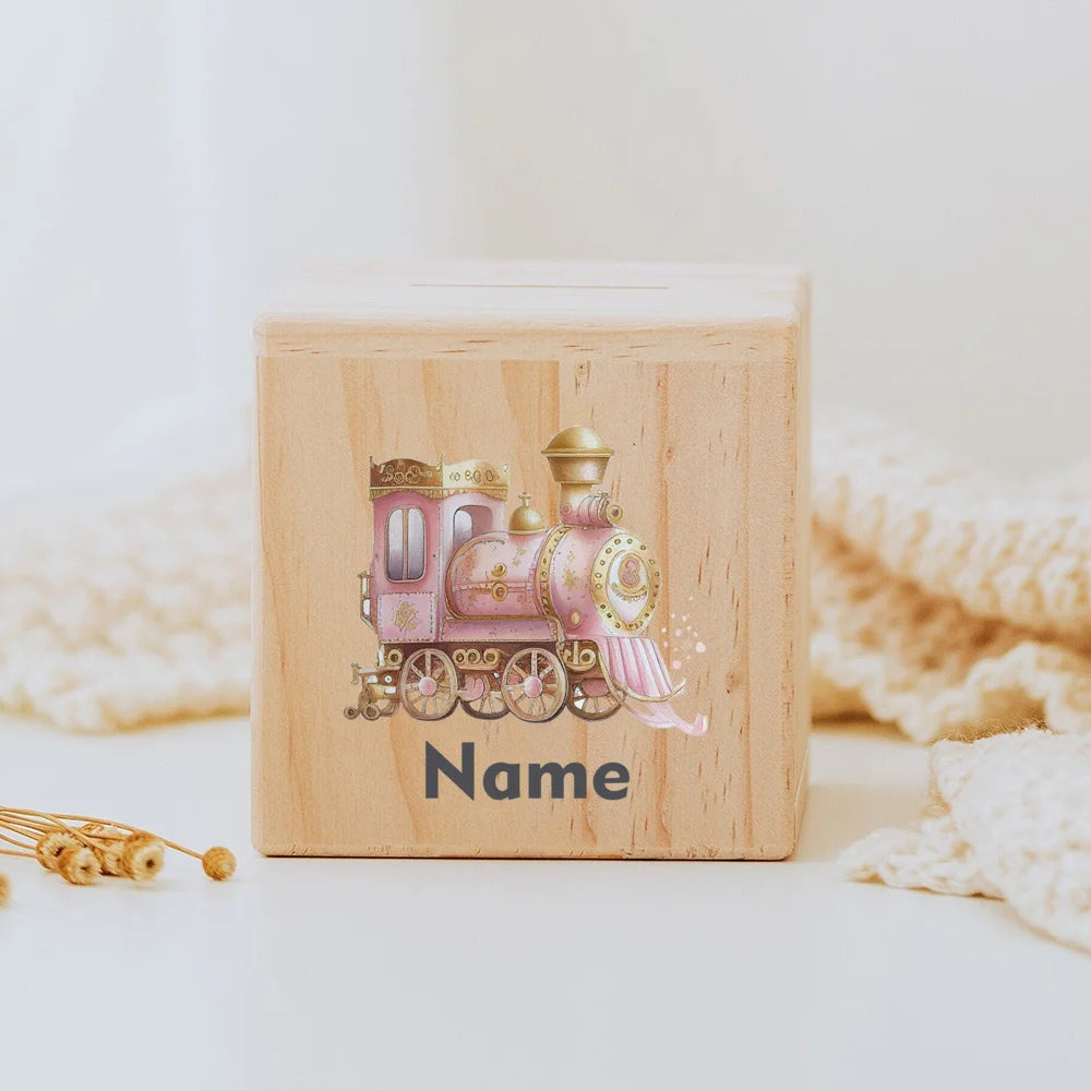 Personalised wooden Money Box Unicorn Dinosaur