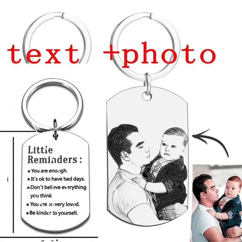 Customization Personalized Photo Keychain Stainless Steel Laser Engraving Customized Name Date Car Keyrings for Women  DIY Gift