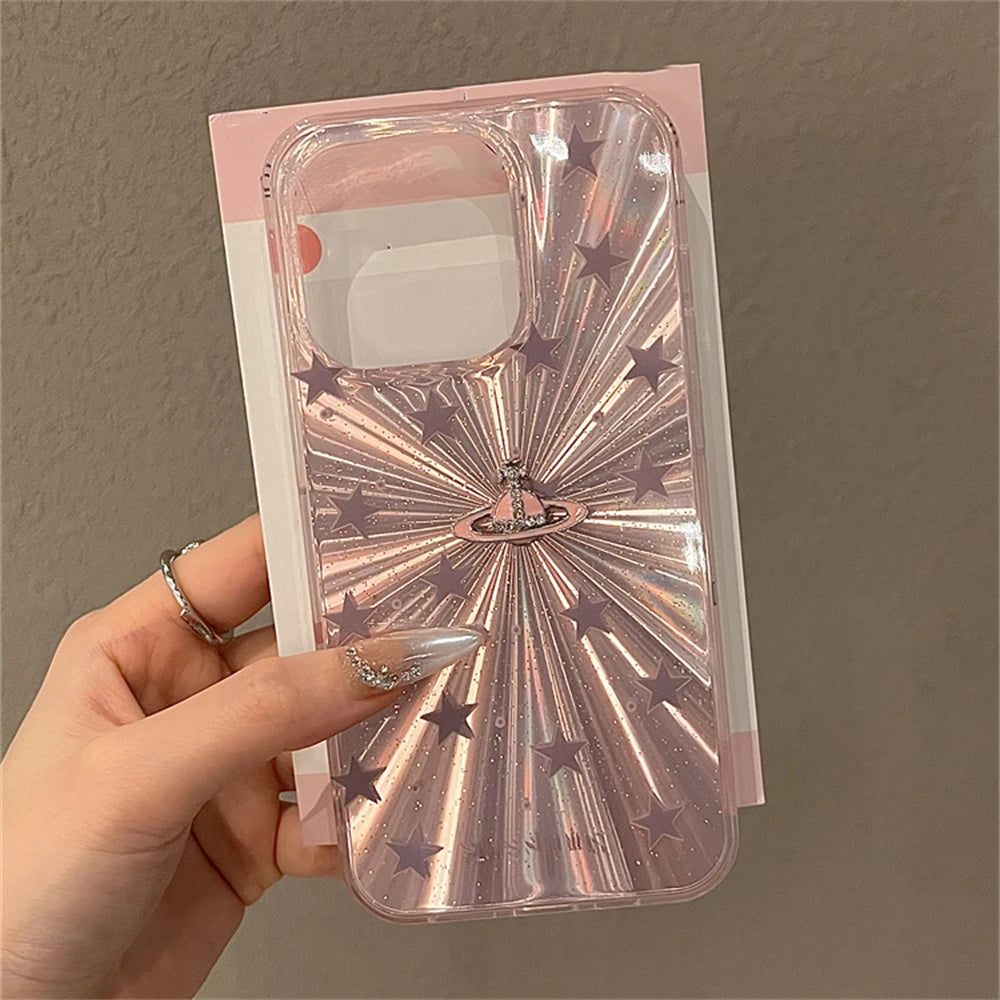 Laser Glitter Stars Pink Phone Case