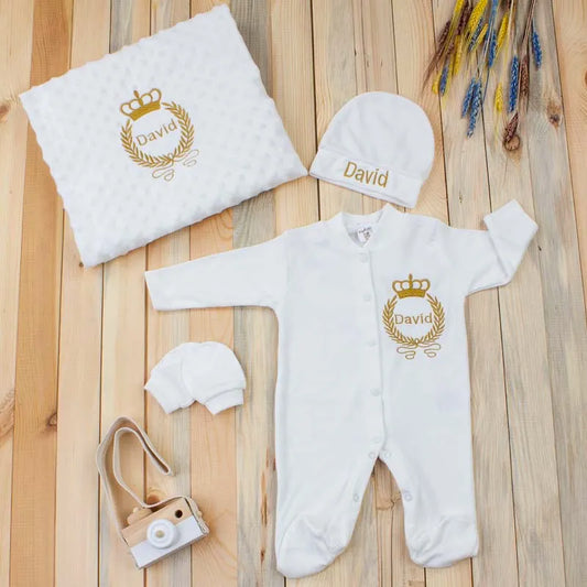 4 pcs Personalised Embroidered Baby Newborn Rompers Blanket Suit