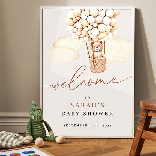 Bear Balloon Welcome Poster Print Baby Shower