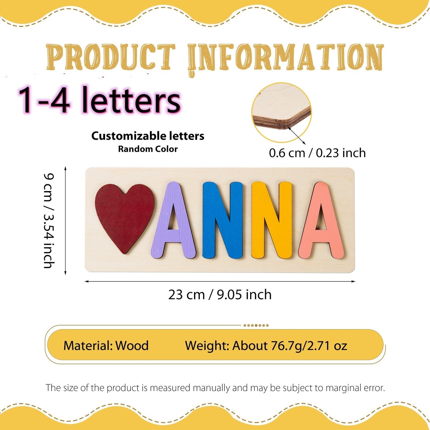 Baby Personalised Wooden Name Puzzle Educational Toy