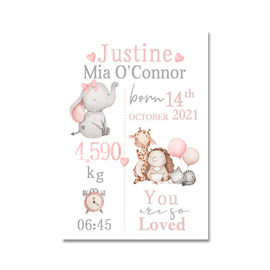 Name Baby Birth Poster Nursery Canvas Painting