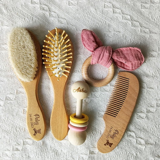 Personalised Baby Girl Comb Bath Wooden Set