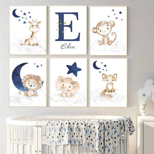 L Custom Baby Blue Nursery Poster Canvas Wall Art Print