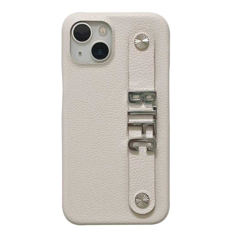 Silver Personalised Name Leather Phone Case