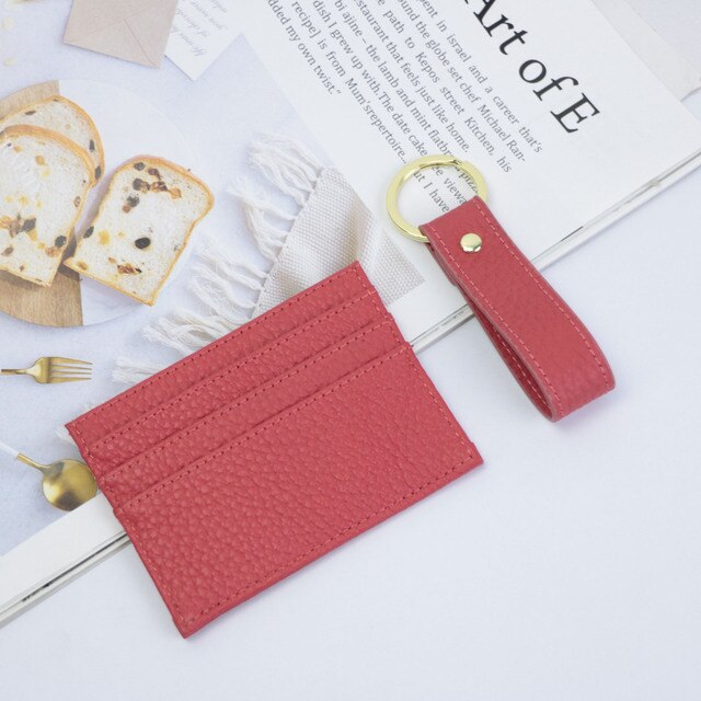 Initials Grain Leather Keychain Card Holder