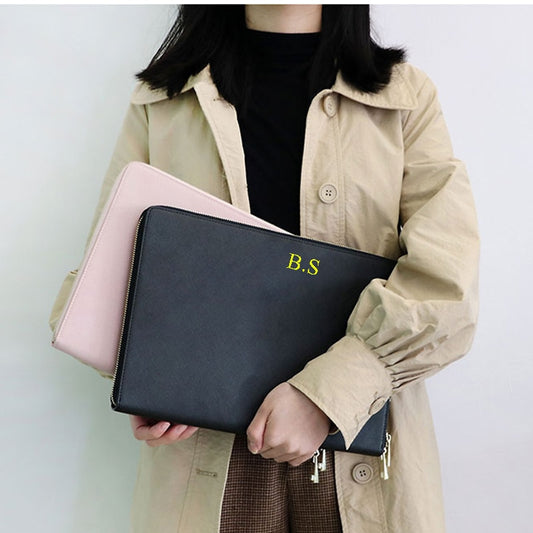 Customised PU Leather Laptop Clutch Bag Briefcase Travel Pouch