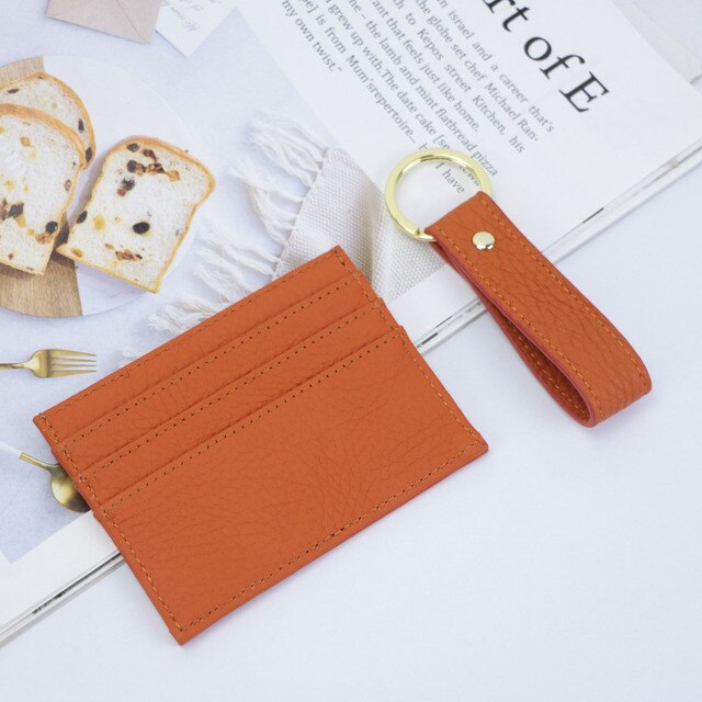 Initials Grain Leather Keychain Card Holder