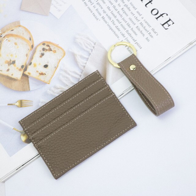 Initials Grain Leather Keychain Card Holder