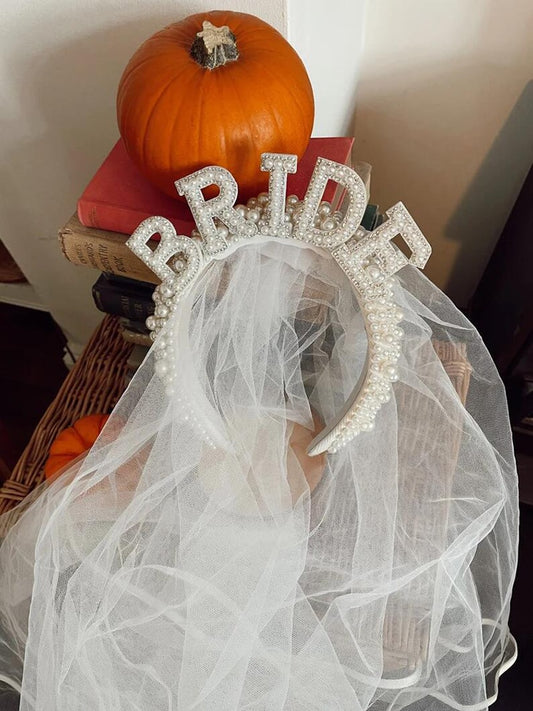 Bride to be Pearl crown tiara veil Bachelorette hen Party Bridal Shower wedding engagement