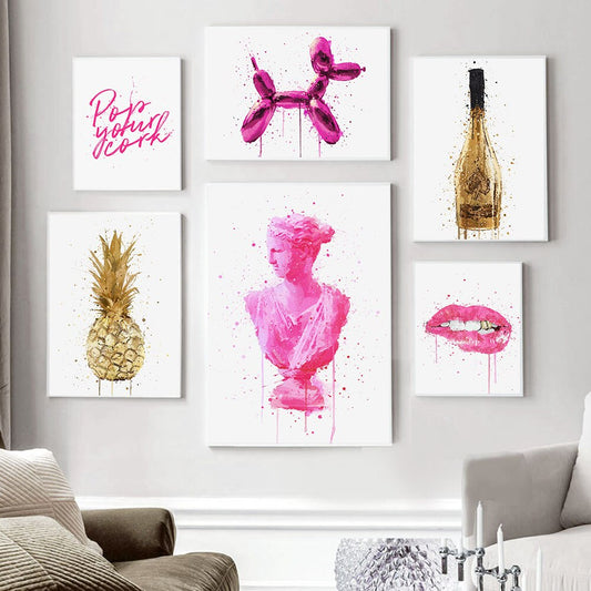 Pink and Gold Wall Art Prints Canvas Poster Pictures