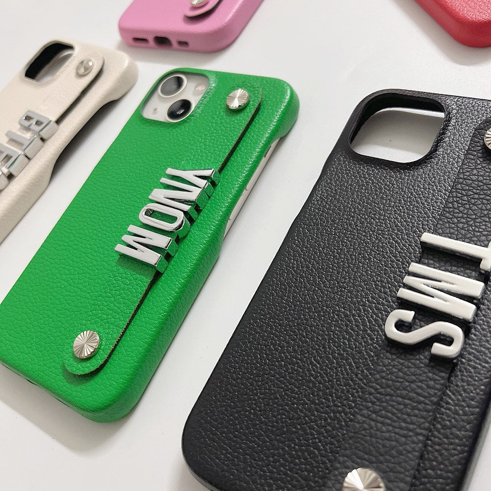 Silver Personalised Name Leather Phone Case