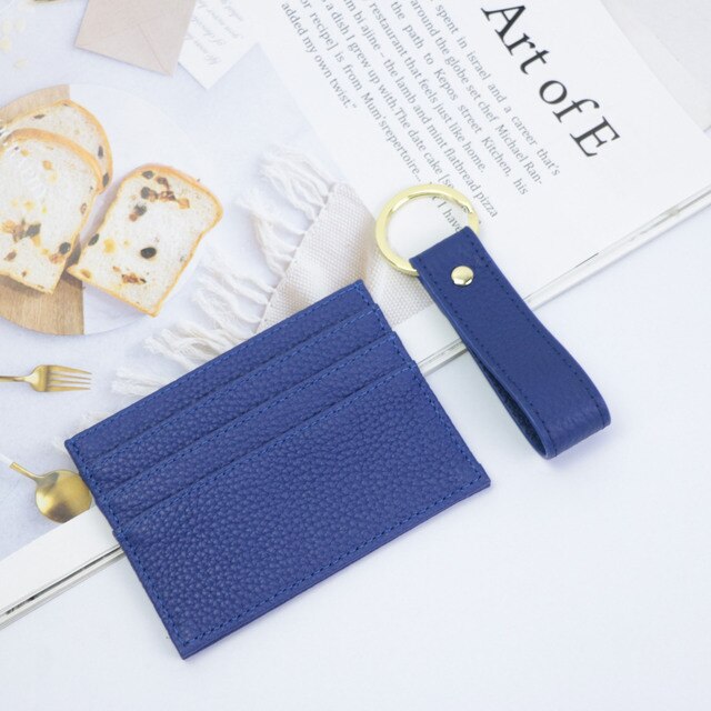 Initials Grain Leather Keychain Card Holder